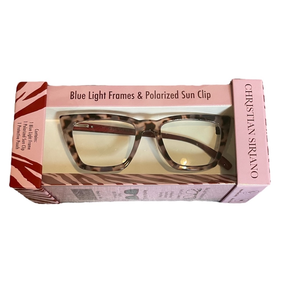 Blue Light Glasses, Polarized Magnetic Sun Clip and Zebra Print Travel Case